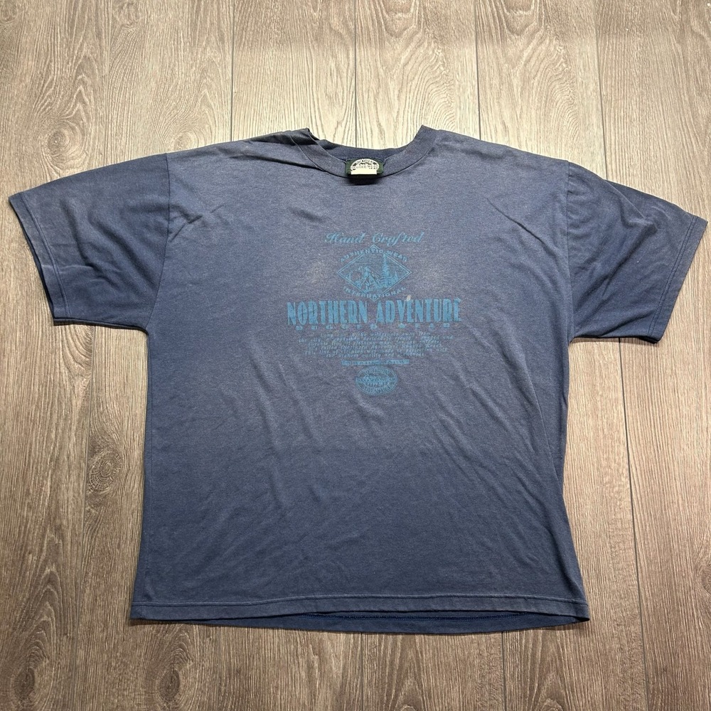 Vintage Northern Rugged Wear Large Northern Adventure Graphic Shirt Blue Cottage
